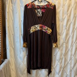 Rampage Brown Long Sleeve Dress with Floral Accents
